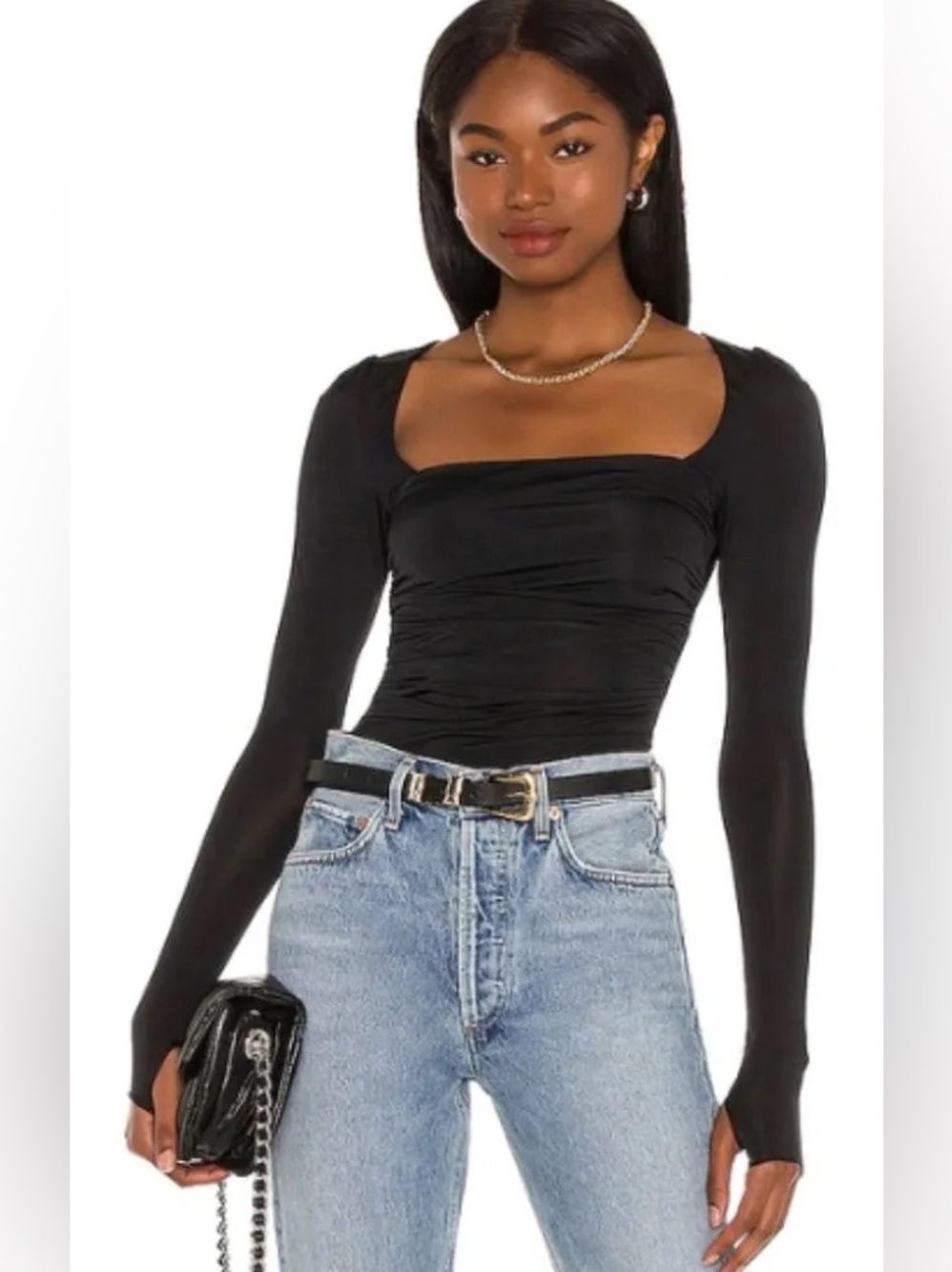 •FREE PEOPLE• Intimately  Wind Down Long Sleeve Top Size M Black